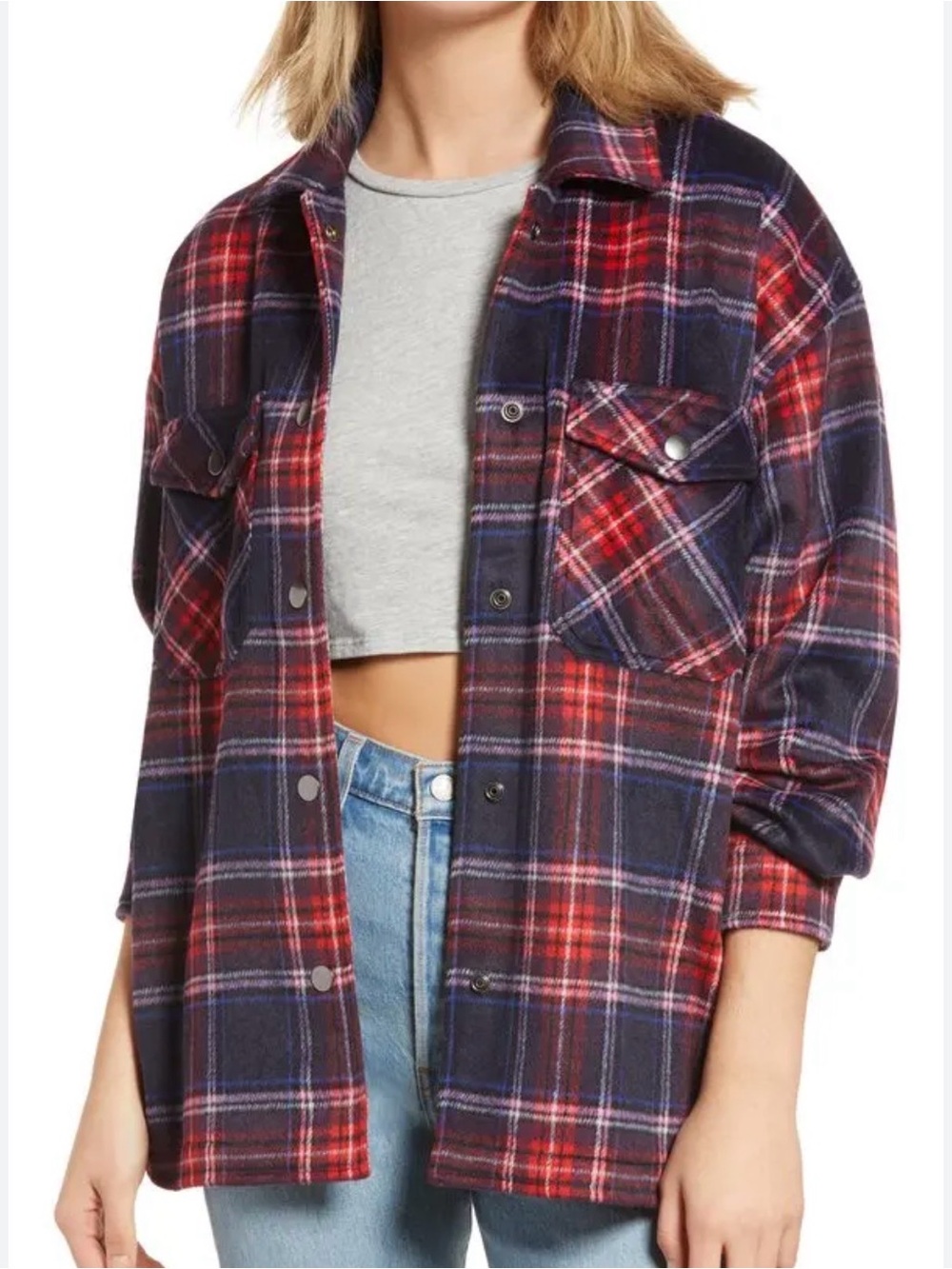 bp Plaid Utility Shacket Jacket in Red & Navy size medium